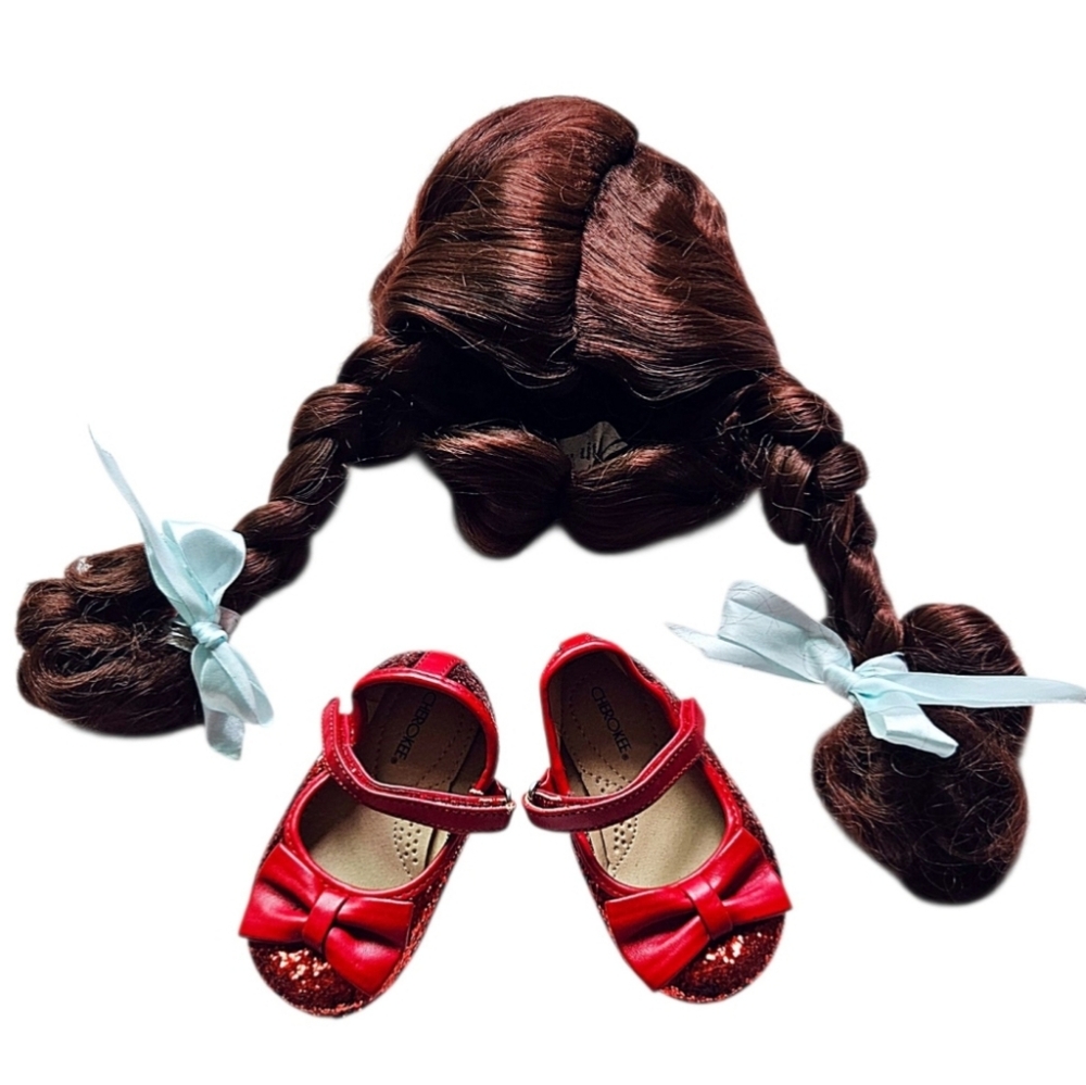 Cherokee Kids Costume with Red Shoes and Brown Wig